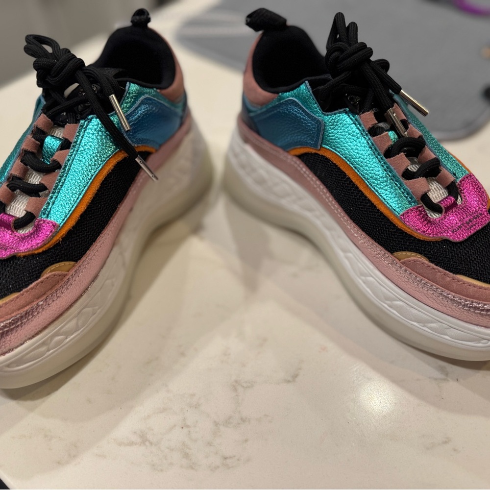 Kurt Geiger Pink and Blue Sneakers with Chunky Platform Sole - Picture 7 of 9